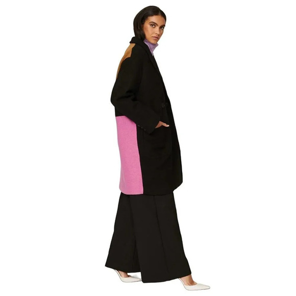 Peter Som Collective Colorblock Wool Coat in Black 0 Womens Trench Jacket - Picture 2 of 12